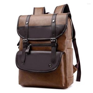 Backpack PU Men Vintage Backpacks Business Laptop Bag Large Capacity Travel Weekend Waterproof And Durable Leather