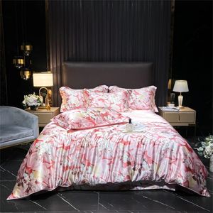 Luxury Natural Silkesy Bedbling Set Single Double Queen King Size Printing Quilt Cover Silk Satin Daket Bedroom Decor 240415