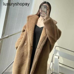 Maxmaras Coat Teddy Bear Womens Cashmere Coats ull vinter 2024 Ny Autumnwinter m Family Grain päls Midlängd t