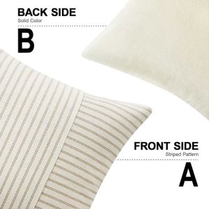 Cushion/Decorative Khaki Beige Patchwork Farmhouse Covers 18x18Inch Striped Linen Cushion Cover Decor Modern Cases for Sofa Couch Bed