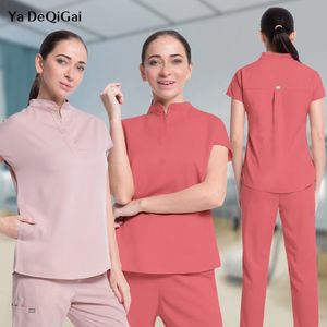 Gogger Sports Suit عالي الجودة ألوان صلبة للسيدات غرفة التشغيل موحدة الدعك الطبيب الممرضة بدلة للجنسين 240410