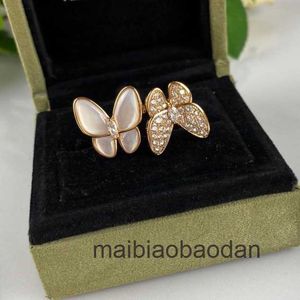 Designer Luxusschmuck Ring Vancllf Mode japanische und koreanische Weiße Fritillaria Butterfly Gebet Diamant offen für Frauen verstellbar