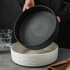 Dinnerware Sets 10inch Frosted Matte Finish Soup Bowl Black White Ceramics Stone Pattern Home Els Restaurant Big Porcelain Tableware