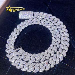 13mm 15mm Solid Silver Iced Out Buss Down Hip Hop Men Rapper Chain Iced Out Moissanite Cuban Link Chain