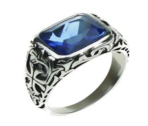 Prawdziwe czyste 925 Srebrne pierścienie dla mężczyzn Niebieskie naturalne kryształowy kamień męski Pierścień w stylu vintage pusty grawerowany kwiat biżuterii Y18912189132
