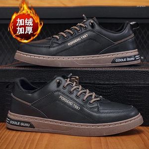 Casual Shoes Men's Leather Non-Slip slitstödande sport Bekväm platt slip-på varmt bräde förtjockad med bomull