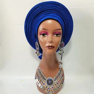 African Turban Hat already Made Auto Gele Headtie Muslim African Headtie Headwrap with Necklace Earring for Party XM222-1 240410