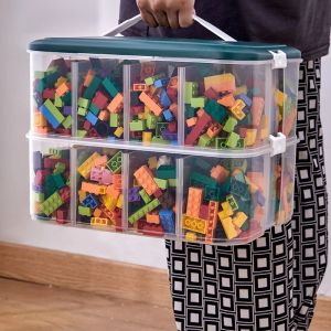 BINS Byggnadsblock förvaringsbehållare små saker sorteringslåda med handtag block leksaker sundries container plast arrangör fodral