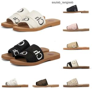 Designer Woody Sandals for Women Mules Flat Slides Light Tan Beige White Black Pink Lace Lettering Fabric Canvas Slippers Womens Summer Outdoor Shoes E1DS O5NN