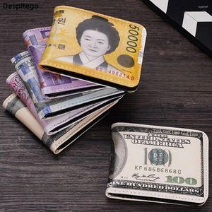 ウォレットウォレットメンズショートキャンバス外貨ドルノートパターンマネークリップゼロ財布カードキャッシュコインホルダーバッグ