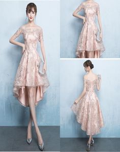 Nya 2021 klänningar Evening Wear High Low Off Shoulder Spets Rose Gold Formell klänningsklänningar för kvinnor2574754