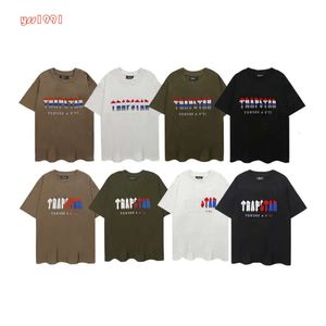 Trapstar T-Shirts Erkekler Tasarımcı Beyaz Tişört Gökkuşağı Havlu Nakış Kod çözen T-Shirt Adam Kadın Tees Rahat Gevşek Sokak Giysileri