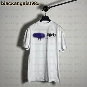 PA City spray branco roxo Londres preto azul anjos amarelos letras redondo algodão de pescoço solto com homens de verão e mulheres camiseta de moda casual