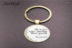 Suteyi Vine Bronze Christian Bible Key Chain Holder Charms Bibeln Psalm Glass och blommor Bild Keychain Men Women Gift13856479