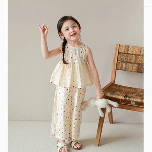 Clothing Sets Children's Pure Cotton Kids Girl's Colorful Polka Dot Tank Pants Suit Sleeveless Top Straight Leg Two-piece Set