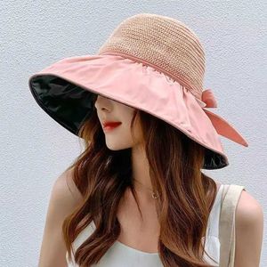 Szerokie brzegowe czapki wiadra czapki letnie damskie wiadra czapka ochronę UV Sun Hat Soft, szeroki brązowy brązowy kapelusz plażowy Panama C J240429