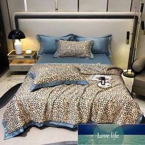 Simple Retro Leopard Print Ice Silk Summer Quilt Bare Sleeping Summer Air Conditioning Duvet Summer Blanket Thin Four-Piece Set