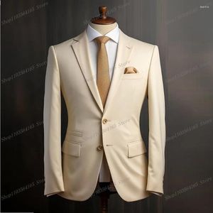 Men's Suits Champagne Men Blazer Business Formal Office Coat Casual Work Prom Single Jacket Wedding Party Fashion Male Suit B15