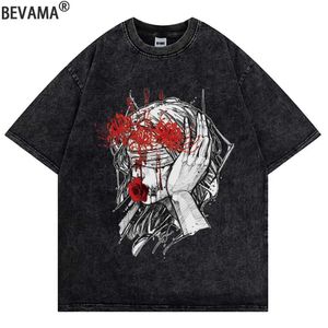 T-Shirts Retro Gotik T-shirt y2k Kısa Kollu T-Shirt Erkek Anime T-Shirt Hip Hop Ekstra Büyük İskelet T-Shirt Koreli Popüler Giyim