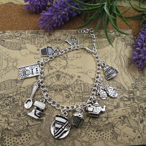 2PCLOlot Hobby Travel Sports Taniec Okupacja Silver PlATE CHARM Bransoletka Cook Lover Pieczenie Entuzjasta Wisior 240417