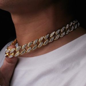 Hiphop bling mode kedjor smycken mens guld silver miami kubanska länk kedja halsband diamant isad ut chian halsband2195