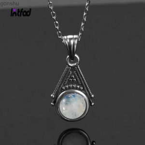 Подвесные ожерелья натуральный лунный камень подвесной колье 925 Чистое серебряное изящное украшение подарка классический ретро -серебряный цепь
