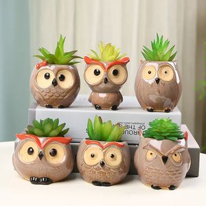 Cute Owl Ceramic Flower Pot Garden Office Decoration Succulent Mini Owl Flowerpot Cute Animal Flowerpot Cactus Plants Planters 240424