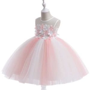 Abiti per ragazze ragazze 3d adesivo fiocrino maglia vestito principessa rosa spettacolo di compleanno dolce e simpatico spettacolo soffice abito di laurea abito di laurea