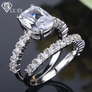 Cluster Rings LXOEN Double Circle Zircon Engagement Ring Couple For Women Party Jewelry Accessories Anillos Mujer Anel Bague