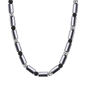 Men's Choker Jewelry Stainless Steel Frosted Agate Square Black Gallstone Stone Beaded Necklace Chain 6mm 19.6'' NC-1702