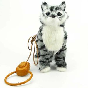 Robot Cat Electronic Plush Cat Singing Songs Dog Walk Electric Kitten Leash Control Music Kitty Pet Cute Animal Toy Kids Gift 240420