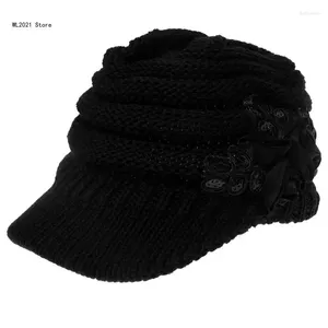 Visors kvinnor damer stickad hatt vinter virkning toppade mössa skalle