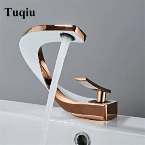 Set Tuqiu Badezimmer Wasserhahn Messing Roségold weißes Badezimmer Becken Wasserhahn Kaltheizwassermischer Waschbecken Tap Deck montiert schwarze Roségoldhack