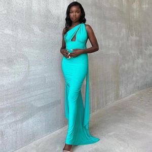 Casual Dresses Blue Lace-Up Backless Maxi Dress Women's 2024 Solid Color Bodycone Trumpet Sexig Elegant Long Drop Wholesale 826