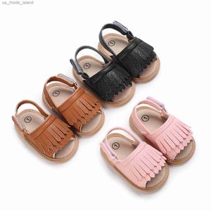 Sandaler Citgeett Summer Baby Sandals Tassel Flat Shoes Non Slip Rubber Sules First Walking Shoes for Barnl240429