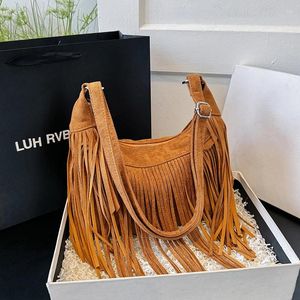 Drawstring High Quality Women Suede Leather Handbags Vintage Ladies Shoulder Bag Designer Tassel Crossbody Bags Female Small Messenger