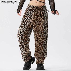 Erkekler Pantolon Erkekler Leopar Baskı Peluş Drawstring Gevşek Pantolon Sokak Giyim 2024 Moda Leisure Pantalon S-5XL