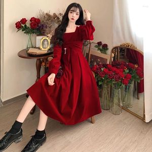 Casual Dresses Velvet Fat Girl -Size Women's Red French Herben Style rostat Senior Sense Back Door Dress