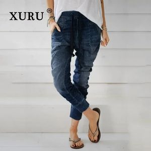 XURU - Stile europeo e americano Lace Up jeans for Women Street Trend High Wiist Harlan Pants K7-696 240419
