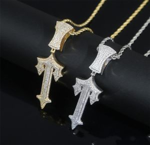 Pendant Necklaces Hip Hop Full Paved Iced Out Bling 5A Cubic Zirconia Letter Charms Cz Cross Sword Charm Necklace For Men Boy Rock7920525