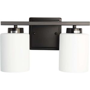 Lâmpada de vaidade de 5 luzes preto fosco moderno com abajur de vidro branco - luminária de banheiro de 39 polegadas com suporte de lâmpada E26 para iluminação elegante do banheiro