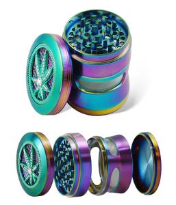 Rainbow Leaf Mönster Dia 63mm Curve Side Kvarnar Torra ört Förångare Herb Spice Crusher Metal Grinder 4 Lager Flat Malders2304065