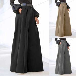 Женские брюки Capris Pants for Women Palazzo Pants Summer Print Contred Linen Comfy Bacgy Bacgy с карманами мода Элегантная вечеринка высокая талия Y240429