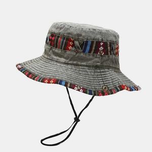 Wide Brim Hats Bucket Hats Cotton National Wind Solid Color Bucket Hat Fashion Joker Outdoor Travel Sun C Men and Women 15 J240429