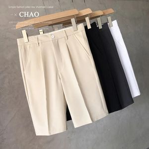Summer Loose Male Shorts Korean Solid Shorts Men Fashion Business Office Mid-rise Button Straight Casual Five Points Pants 240426