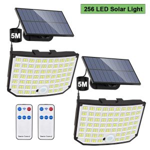 Dekorationen 256 LED Outdoor Solar Light Superhelle Flutlichter mit abgelegenem IP65 wasserdicht 3 Modi Wandlampe für Gartendekoration