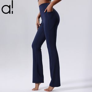 AL Yoga Leggings New Nude Feeling Micro Flared Sports Pants Women's Drop Feeling Wide Leg Tights Casual High-Rise Fitness Trousers Outside Streetwear with Pockets