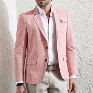 Jackor Pink Linen Coat Blazer Set Wedding Prom Tuxedo för brudgummen eleganta män kostymer anpassad twopiece jacka+byxor terno masculino