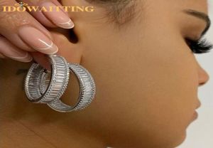 Hoop Huggie Bling Luxury Gold Color Iced Out Round Circle Rectangle CZ Earring Hiphop Cubic Zirconia Earrings For Women 2210085758645