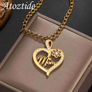 Pendant Necklaces Atoztide Personalized Customized Womens Name Necklace Zircon Heart shaped Pendant Stainless Steel Stone Necklace Chain Jewelry GiftsWX